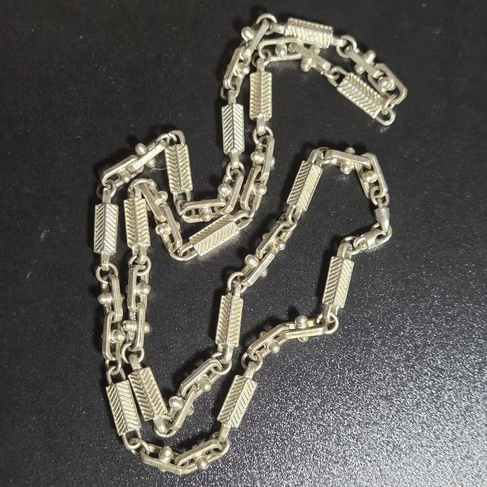 Antique Pocket Watch Chain Heavy Bar Link Ornate Ball Connectors Heavy Texture